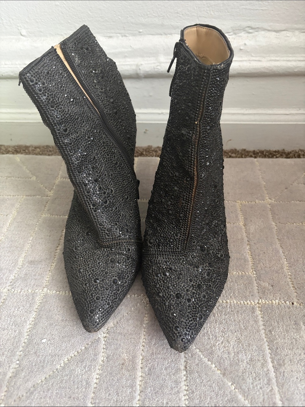 Betsey Johnson Black Sequin Pointed Toe Ankle Booties